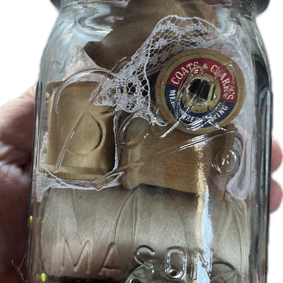 Mason Jar Sewing Kit with Red Pincushion - Picture 3 of 4